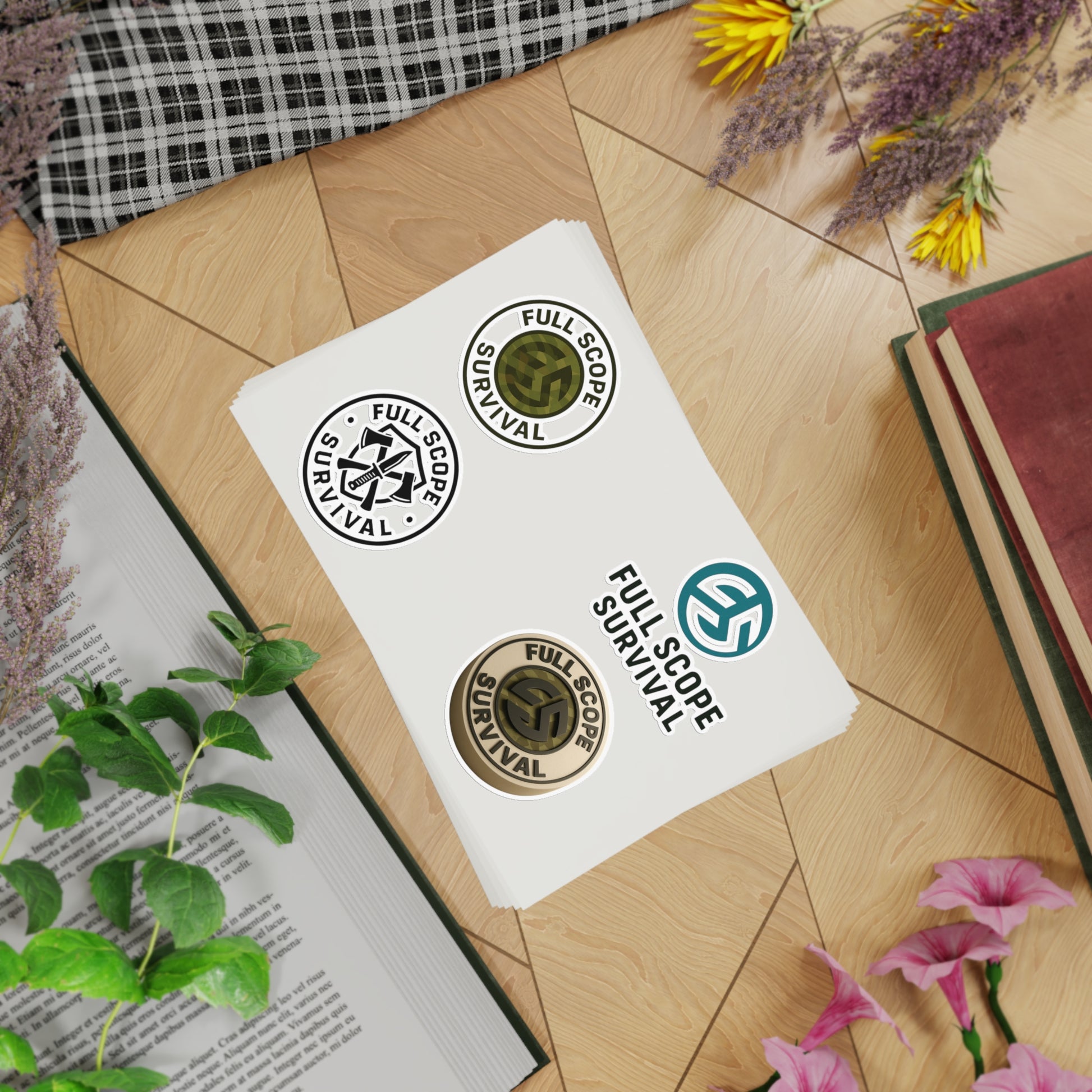 Survival-Themed Sticker Sheet Bundle | 5pcs of Motivational Decals for Adventurers, Laptop, Journal, Car, Gift Idea - Full Scope Survival 