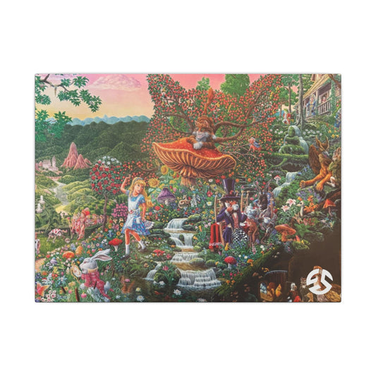 Vibrant Stretched Canvas Artwork - Garden Fantasy Scene, Wall Art Decor, Colorful Home Decor, Gift for Nature Lovers, Floral Art Print