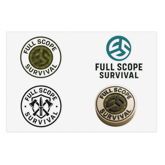 Survival-Themed Sticker Sheet Bundle | 5pcs of Motivational Decals for Adventurers, Laptop, Journal, Car, Gift Idea - Full Scope Survival 