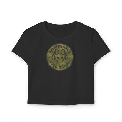 Women's Tough as Nails Women's Crop-Top Tee, Cute Camouflage Skull Shirt, Survival Apparel, Edgy Graphic Tee, Gift for Her, Casual Summer Top