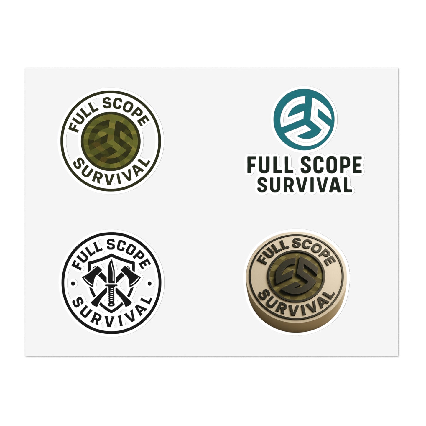 Survival-Themed Sticker Sheet Bundle | 5pcs of Motivational Decals for Adventurers, Laptop, Journal, Car, Gift Idea - Full Scope Survival 
