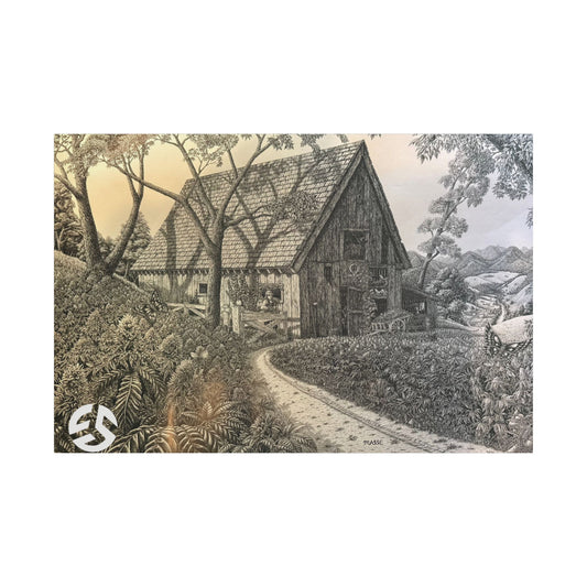 Stretched Canvas Art Print, Rustic Farmhouse Decor, Vintage Landscape Wall Art, Home Aesthetic, Nature-Inspired Gift