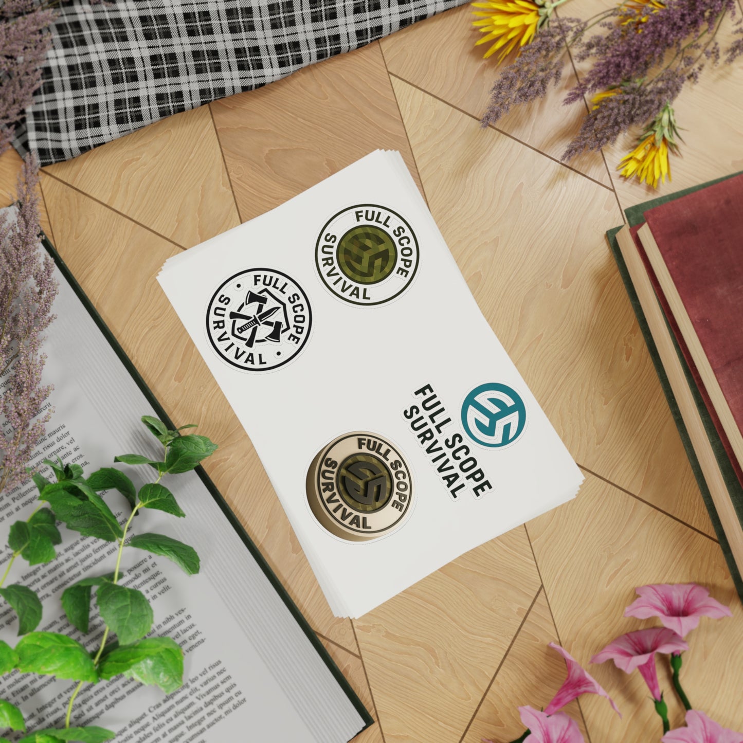 Survival-Themed Sticker Sheet Bundle | 5pcs of Motivational Decals for Adventurers, Laptop, Journal, Car, Gift Idea - Full Scope Survival 