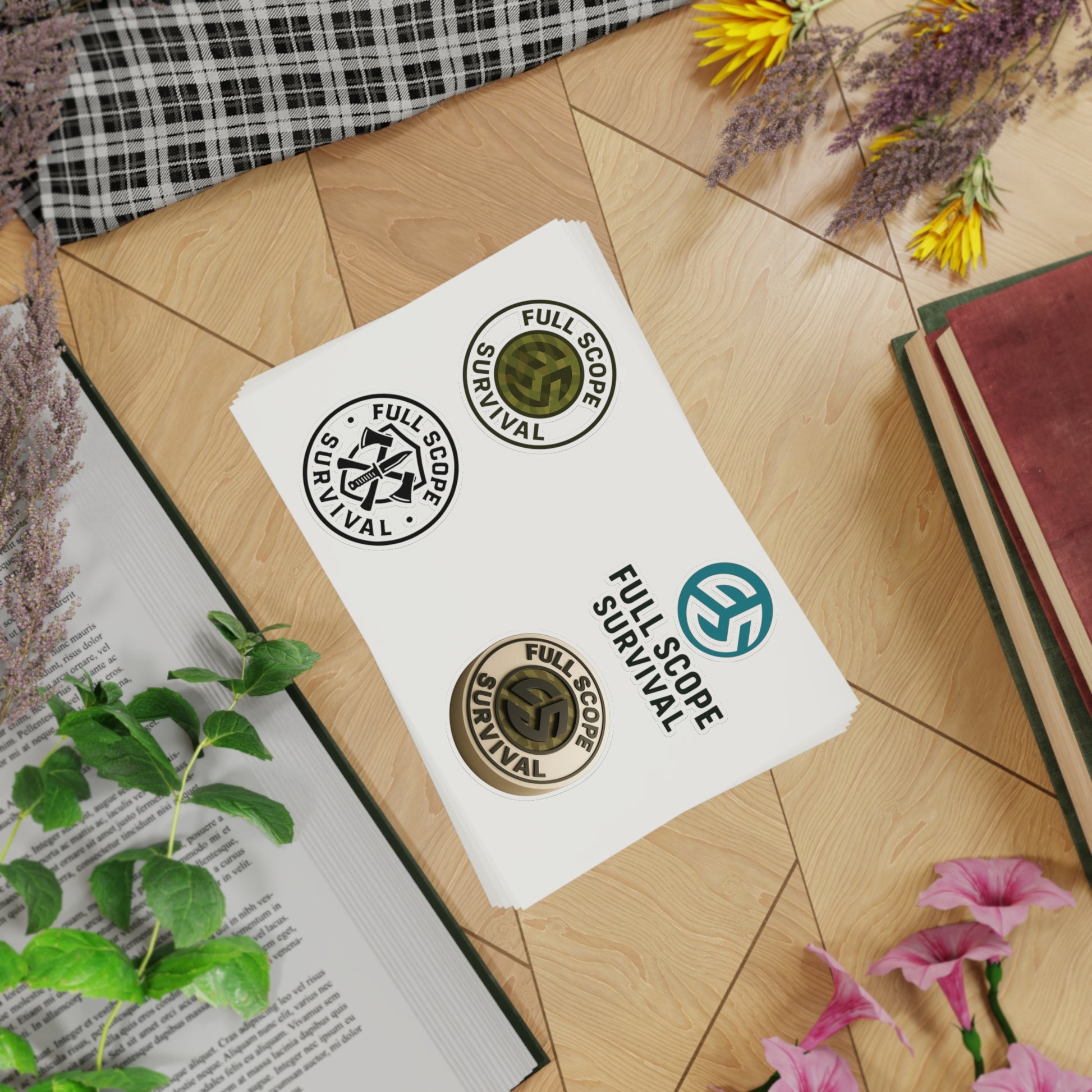 Survival-Themed Sticker Sheet Bundle | 5pcs of Motivational Decals for Adventurers, Laptop, Journal, Car, Gift Idea - Full Scope Survival 