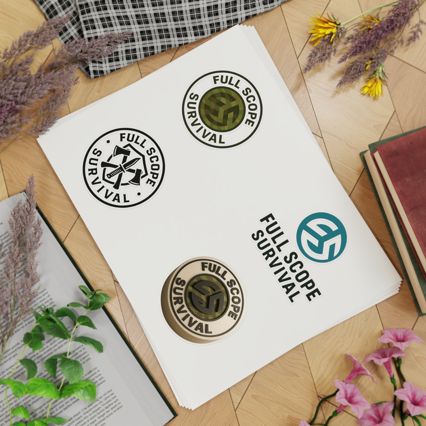 Survival-Themed Sticker Sheet Bundle | 5pcs of Motivational Decals for Adventurers, Laptop, Journal, Car, Gift Idea - Full Scope Survival 