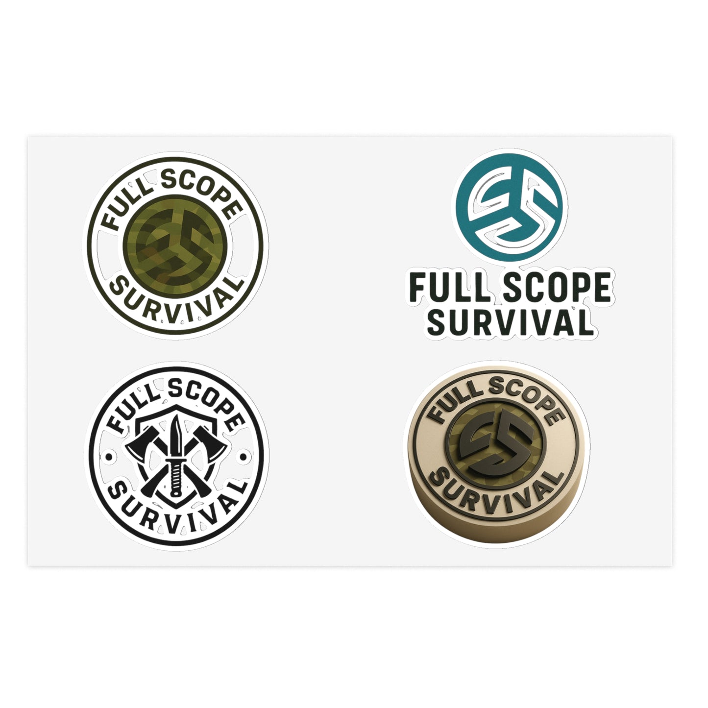Survival-Themed Sticker Sheet Bundle | 5pcs of Motivational Decals for Adventurers, Laptop, Journal, Car, Gift Idea - Full Scope Survival 